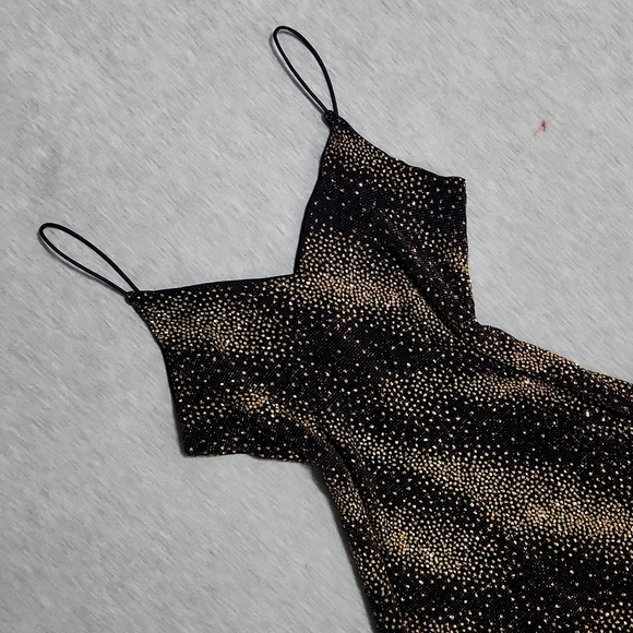 Vintage Sparkly Mini Little Black Party Spaghetti Strap Tank Dress - Picture 4 of 11